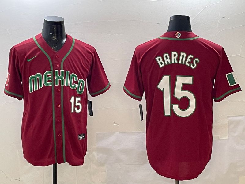 Men 2025 World Cub Mexico #15 Barnes Red Nike MLB Jersey style 1